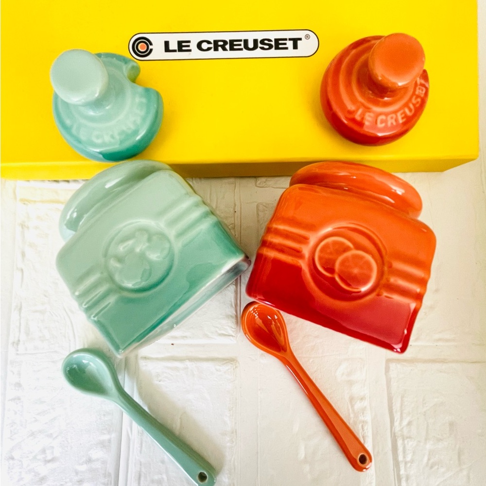 SOLD Le Creuset Stoneware Jam Jar Storage Container with Matching Spoon